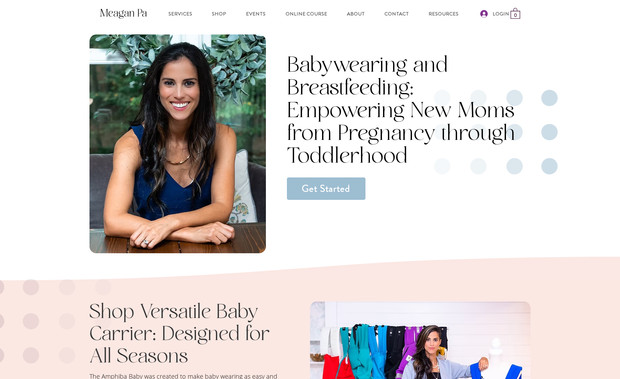 Meagan Pa: EditorX (Wix Studio) Fully responsive site for Baby Wearing product & Consultancy for New Moms - built entirely from scratch to ensure a custom, user-focused experience