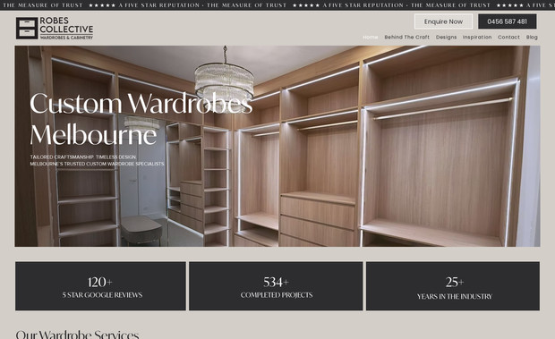 Robes Collective: Complete redesign of an existing wordpress site.
This new site reflects their customer base of high end fitouts, is now SEO'd and traffic is improving