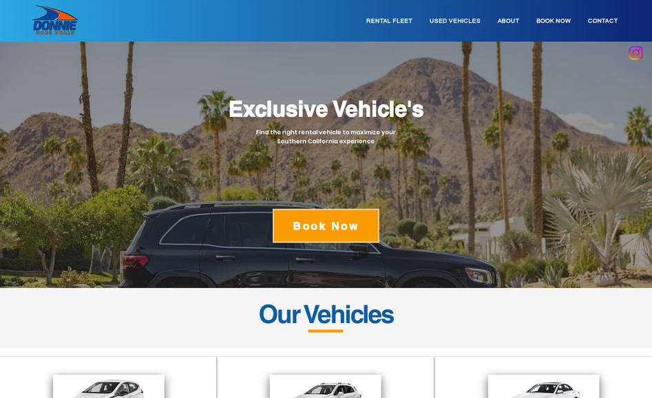 Donnie Does Deals: I developed a dynamic website for Donnie Does Deals, a Palm Desert-based car rental and vehicle delivery service that specializes in clean, well-maintained vehicles with flexible pick-up options—including airport delivery. The site presents an easy-to-navigate fleet catalogue, clear value propositions ("Donnie Does Deals and Delivers"), and conversion-focused calls to action (“Book Now”) that streamline lead generation. With strong visuals, mobile readiness, and strategic messaging, the platform supports the client’s growth by making rentals accessible and trustworthy for both local residents and visitors.