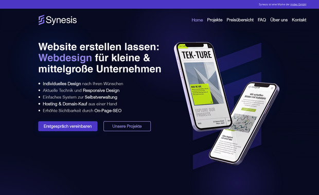 Synesis: Unsere eigene neue Website – gestaltet, entwickelt und SEO-optimiert für den Launch unserer Marke.
