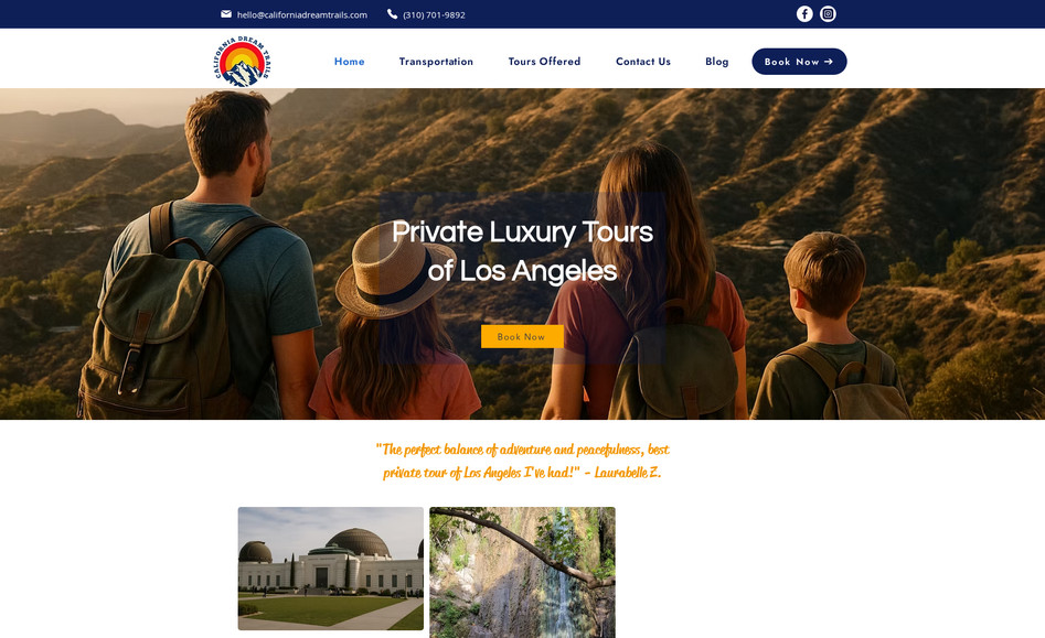 CA Dream Trails: I designed and developed the website for California Dream Trails, a boutique tour company offering one-of-a-kind adventures across Southern California. The goal was to capture the spirit of their custom, locally led experiences—blending iconic landmarks with hidden gems. The final site is vibrant, user-friendly, and built to inspire travelers to explore LA in a fun, sustainable, and personalized way.