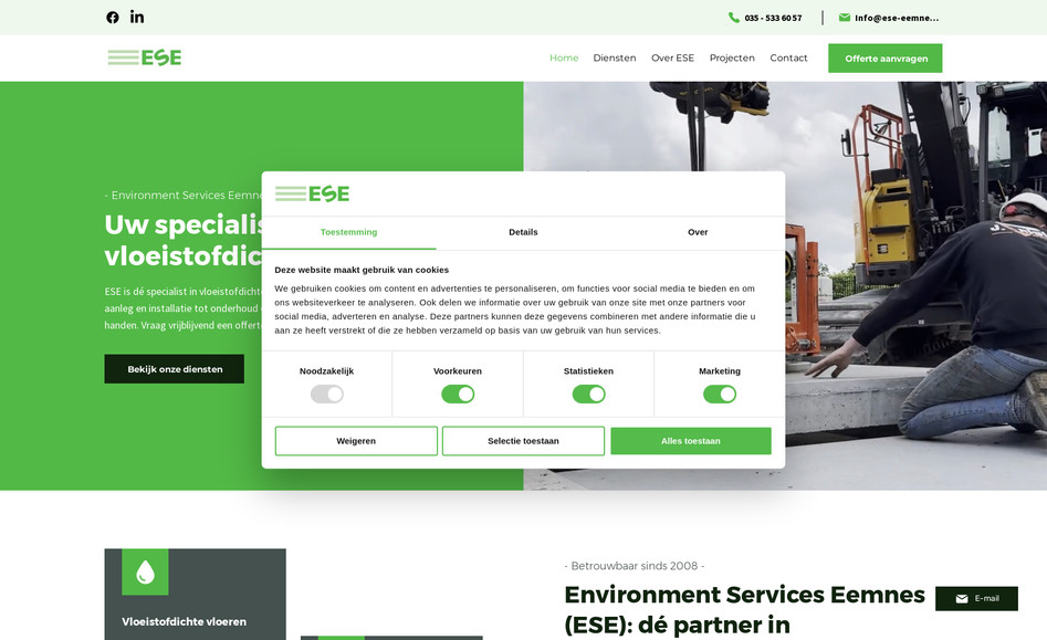 ESE Eemnes: ESE is dé specialist in vloeistofdichte vloeren en voorzieningen. Van aanleg en installatie tot onderhoud en inspectie: wij nemen het voor u uit handen. Vraag vrijblijvend een offerte aan.