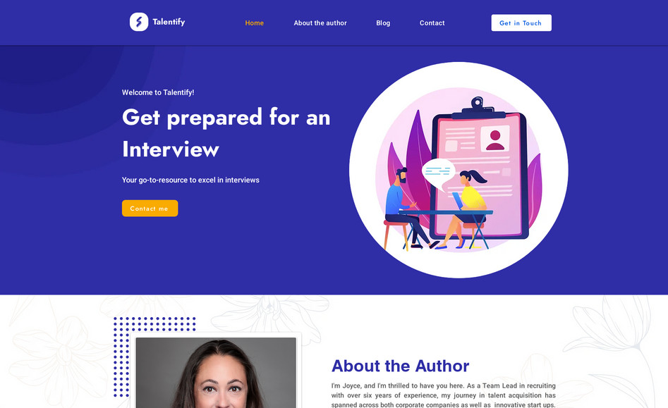 New Talent Boost: I created a website for Talentify, a platform that helps people find their ideal jobs and employers find their ideal candidates.

 I used a simple and sophisticated design to showcase their value proposition, services, and success stories.

 I also added functionality such as a job search engine, a career site, and a blog to provide more value and convenience to their users.

For Talentify, I developed a website that showcases their innovative solution for matching job seekers and employers.

 I designed the website with a sleek and modern style, using their brand colors and fonts. I added functionality such as a job search engine, a career site, and a blog to enhance the user experience and engagement.

My goal was to create a website that captures the essence of Talentify, a platform that offers a smart and easy way to find jobs and hire talent.

 I used a clean and elegant design to convey their professionalism and trustworthiness.

 I incorporated features such as a job search engine, a career site, and a blog to provide more information and resources to their users.