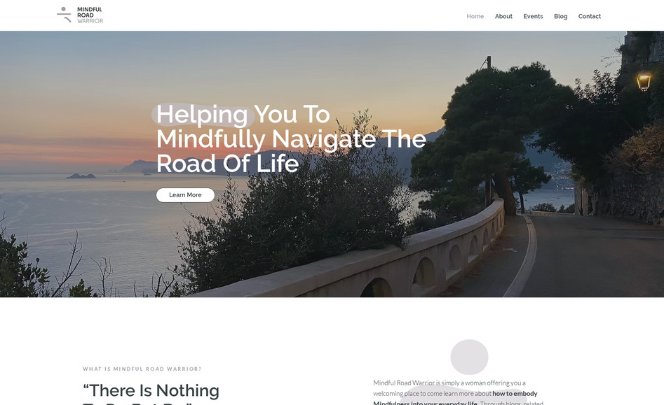 Mindful Road Warrior: Mindfulness website for a client based in the U.S. offering different services such as retreats, yoga and mindfulness coaching