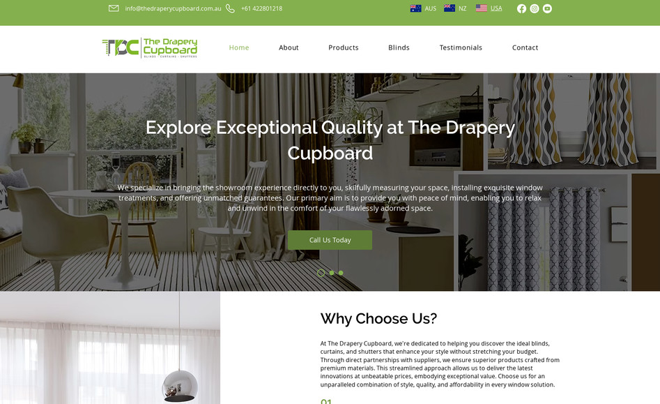 The Drapery Cupboard: Designed and developed a professional website for a drapes and curtains seeling company.