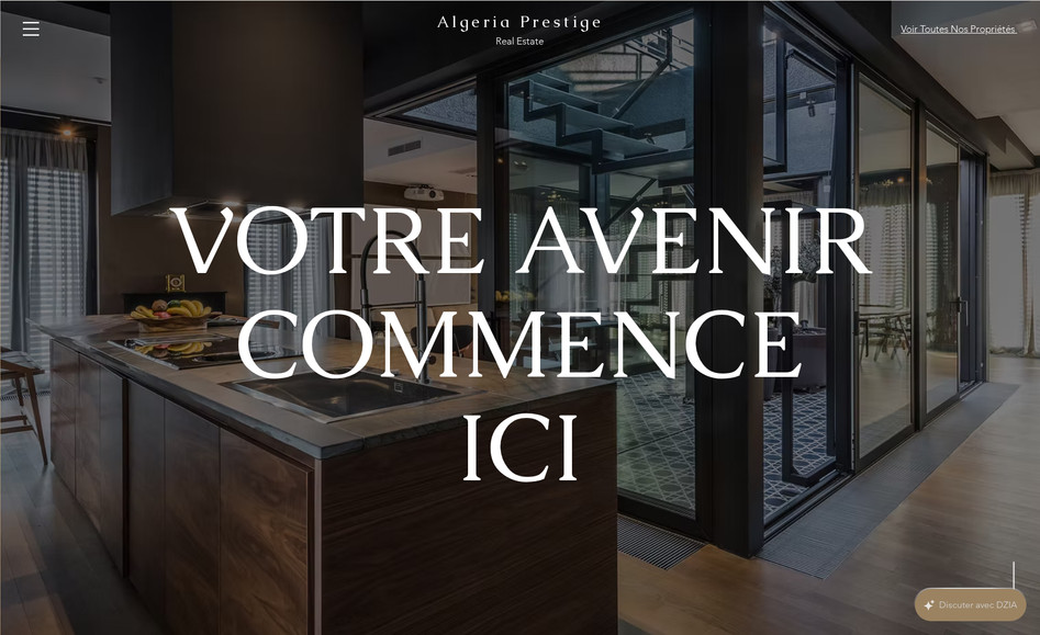 Algeria Prestige: Création d’un site vitrine premium pour une agence immobilière de luxe.
Nous avons accompagné Algeria Prestige dans la digitalisation de son activité en créant un site Wix élégant, performant et pensé pour inspirer confiance auprès d’une clientèle haut de gamme. L’ensemble du parcours utilisateur a été conçu pour faciliter la prise de contact et valoriser les biens immobiliers avec un fort impact visuel.

✅ Ce que nous avons réalisé :
	•	Création d’un design épuré, moderne et en accord avec le standing du client
	•	Optimisation SEO ciblée pour l’immobilier de luxe en Algérie (recherches locales + mots-clés stratégiques)
	•	Intégration d’un catalogue de biens avec filtres intuitifs
	•	Responsive design pour une expérience fluide sur mobile et tablette
	•	Rédaction de contenus mettant en avant l’expertise et la fiabilité de l’agence

📈 Résultat : un site professionnel qui inspire confiance, capte une audience qualifiée et positionne Algeria Prestige comme acteur incontournable de l’immobilier haut de gamme en Algérie.