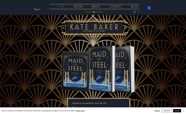 Kate Baker: Kate wanted a site to really reflect her book covers and tie in with the themes and setting. 