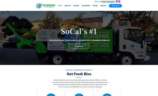 Burbank EcoWash | Eco-Friendly Bin & Power Washing: Burbank EcoWash, a local family-owned service in Burbank, CA, provides eco-friendly curbside cleaning, sanitizing, deodorizing, and disinfecting of residential and commercial trash bins and dumpsters. Prior to working with Xtolia, they lacked a professional online presence, making it hard to book service or convey their green, premium positioning.

Xtolia built their first professional digital presence, including a custom logo, mobile-responsive Wix website with service and pricing pages, online booking functionality, and keyword-rich SEO focused on trash bin cleaning, eco-friendly residential/commercial cleaning, and power washing. We also set up their Google My Business profile, social media platforms, and business email. The launch established Burbank EcoWash as a trusted, visible green cleaning brand, increased local search traffic, and drove a high number of booked cleaning jobs. Website built, branded & SEO by Xtolia Inc.
