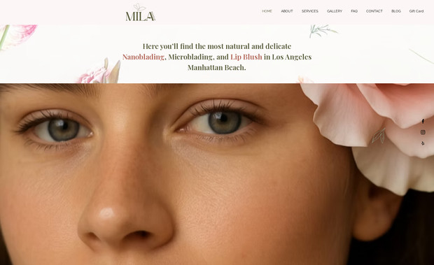 Mila Makeup: Site de agendamento de serviços de sobrancelhas e lábios, para cliente em Los Angeles, Estados Unidos. Mila Make-up