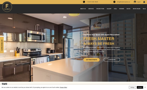 Fresh Master: In this project, I designed a modern, user-friendly website for Fresh Master Renovation, a Canadian company specializing in kitchen and bathroom renovations, basement finishing, and flooring services. The site features a clean, modern, and professional layout that highlights their services and showcases past projects to build trust and credibility.

In addition to the core service pages, I integrated an online store for home and bathroom accessories and added a Wix booking system for online consultation. The site is fully responsive, optimized for mobile devices, and enhanced with on-page SEO to improve visibility and performance.
