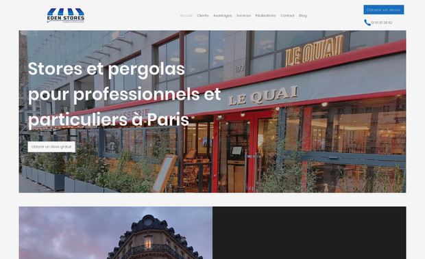 Eden Stores: Refonte du site Internet d'Eden Stores, spécialistes renommés de la création et pose de stores extérieurs, intérieurs et pergolas. Ils travaillent notamment pour le Fouquet's, l'hôtel Le Versailles, la FNAC, Mc Donald's, et d'autres marques prestigieuses.