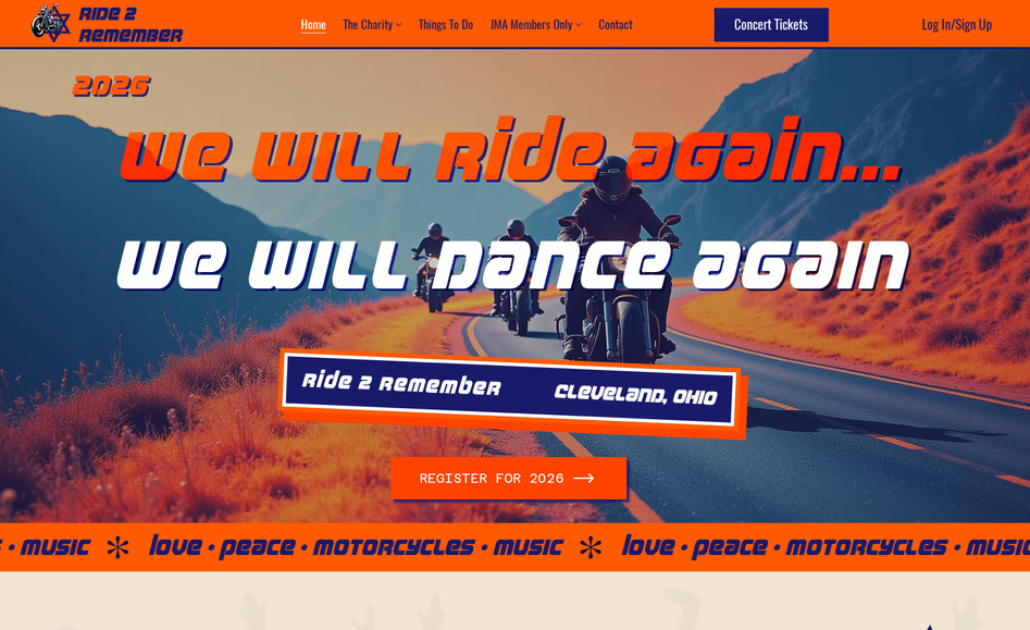 2026 Ride 2 Remember: The site is for a private 4 day event.  Built on Wix Studio, it incorporates multiple CMSs and dynamic pages for ease of management.  It also incorporates a custom registration page with a payment link.  The site takes advantage of a number of interactions, all native within Wix.  It uses an advanced version of Wix Events (including a concert seating diagram.