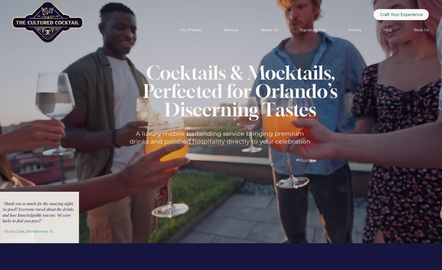 The Cultured Cocktail: Semi-custom web design for a mobile bartending service in Orlando, FL.