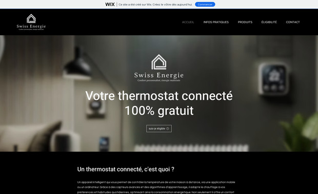 Swiss Energie: J'ai conçu tout le design et le référencement de ce site, créant ainsi un outil simple et fluide pour naviguer, et offrant à SWISS ENERGIE une vitrine en ligne efficace pour présenter son offre de thermostats connectés.