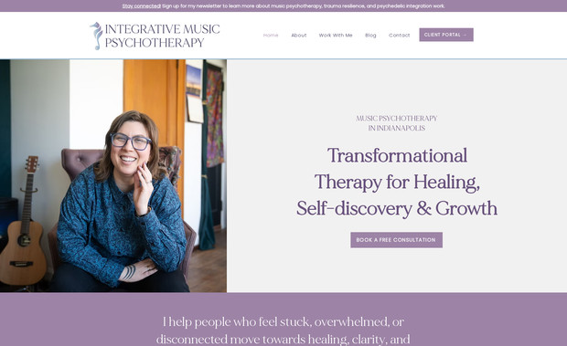 Integrative Music Psychotherapy: branding and website design for private practice therapist.