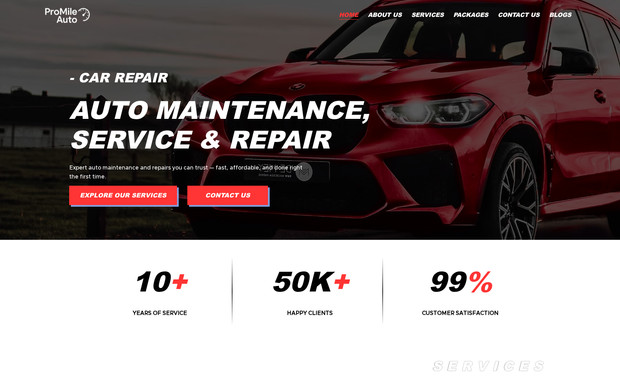 ProMile Auto: We designed a clean, professional website that showcases auto repair services, transparent pricing, and easy booking to build customer trust.