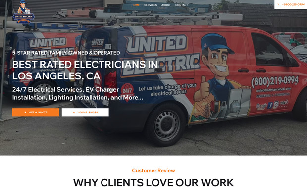 United Electric Services LA: Design and development, Marketing integration, velo code, SEO optimization.
