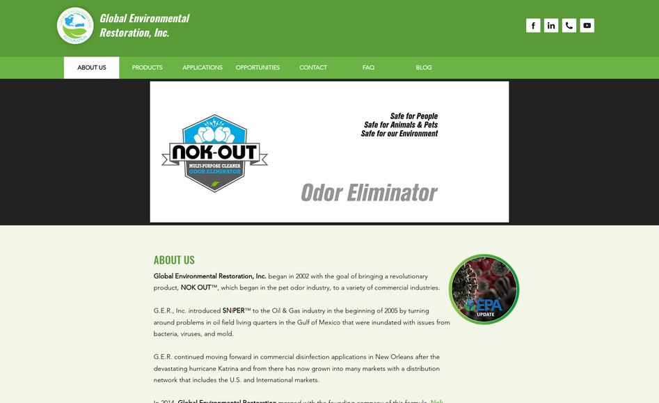 Global Environmental: Environmental Restoration is a Carencro, LA based company that is a leading manufacturer and distributor of environmentally safe deodorizing, disinfecting, cleaning and degreasing products.

Lead Hippo migrated the company's website to Wix as it was starting to have performance issues on it's former CMS. We were able to convert the design with Wix and bring key enhancements to the website to aid in customer ordering and workflow.

Deliverables:
 - Website Migration to Wix
 - Customer Ordering Process
 - Backend Workflows and Automations
 - Database Structure and Functionality