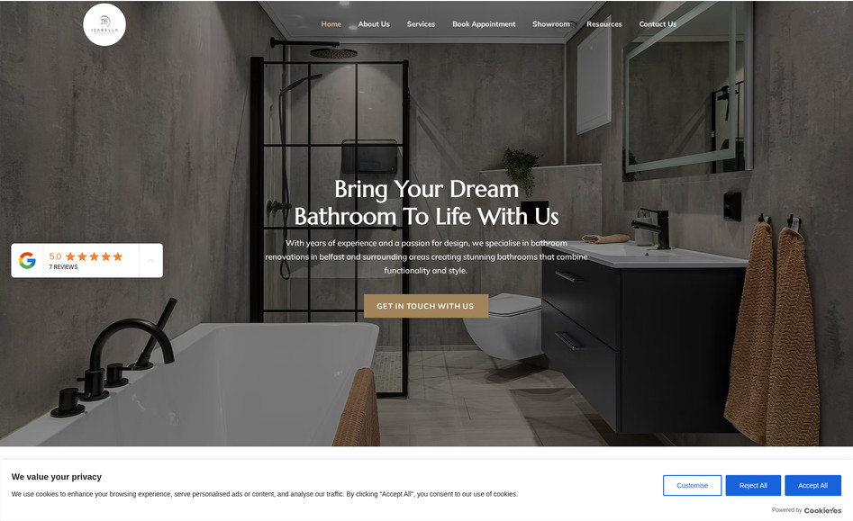 Isabella Bathrooms: Isabella Bathrooms
Web Design & Development — Luxury Home Interiors | Northern Ireland

The Problem:
Isabella Bathrooms had the product range, the showroom presence, and the premium brand partners — Grohe, Duravit, Roca, St James — but their website wasn't doing justice to any of it. A cluttered service structure, weak visual hierarchy, and a lack of conversion-focused design meant that visitors were landing on the site and leaving without taking action. For a business where a single project can be worth thousands of pounds, every missed enquiry represented significant lost revenue.

The Solution:
We redesigned and developed the Isabella Bathrooms website from the ground up, building a digital experience that matched the quality of their physical showroom. The work included a full restructure of the service architecture across six clearly defined categories, a streamlined appointment booking flow integrated throughout the site, and elevated visual design to communicate the luxury positioning immediately on landing. We built dedicated pages for their accessibility and VAT exemption offering — a strategically important niche their competitors were largely ignoring — and introduced project showcase and customer testimonial sections to establish trust and drive enquiry confidence.

The Results:
+40–60% projected increase in online appointment and enquiry conversions.
+35–50% improvement in average session duration through improved UX and content flow.
+45–65% uplift in local organic search visibility for target keywords across Belfast and surrounding areas.
20–35% reduction in bounce rate driven by stronger first-impression messaging and intuitive navigation.
Significant increase in qualified leads from the disability adaptation and VAT exemption segment — an underserved market with high intent and low competition.