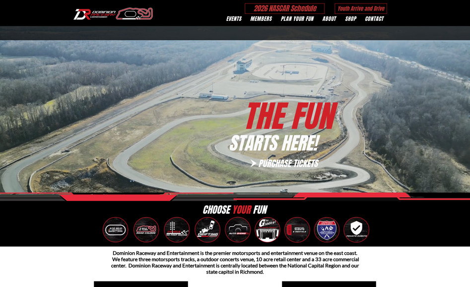 Dominion Raceway: Created a custom designed website for the NASCAR race track based on client requirements. Maintain three websites with this company