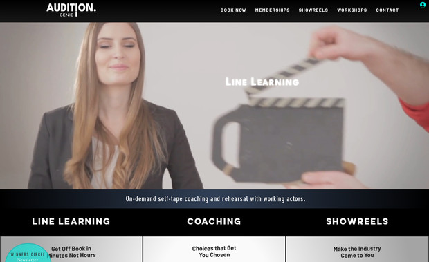 Audition Genie: Full website design from concept to completion including pro-level video editing work for hero banner and service explainer videos.