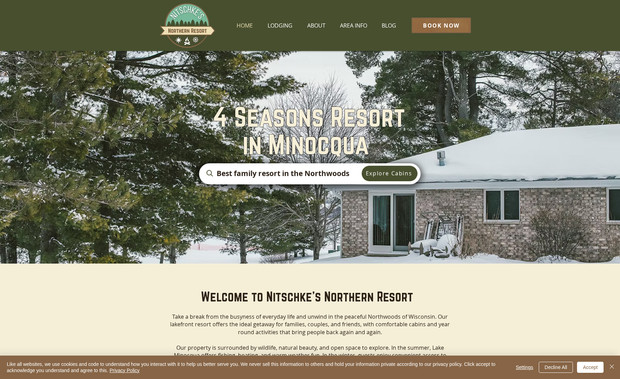 Northern Resort: We partnered with Northern Resort—a beloved, long-standing family vacation destination in Wisconsin—to completely transform their brand and operations from outdated paper-based systems to a modern, digital-first experience.

This project was a full-scale rebrand and rebuild. We developed a new logo, color palette, and visual identity, then brought it to life through a redesigned website that reflects the charm and professionalism of a true four-season resort. Using the WIX Hotels app, we transitioned all cabin rentals from manual tracking to streamlined online bookings—giving guests a seamless experience from inquiry to check-in.

We also arranged professional photography of the entire property across all four seasons, updating the site as each new gallery became available. What started as a digital upgrade became a foundational shift in how the resort presents itself and operates in a modern, guest-friendly way.

Highlight Outcome:
↑ 100% digital booking adoption
↑ Stronger brand presence for year-round marketing
↑ Unified guest experience and internal processes
💬 “They helped us step confidently into the future without losing what made us special.” — Brigit H.
