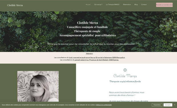 Clotilde Merza : En 1ère page de Google sur :
conseiller conjugal bordeaux
thérapie de couple bordeaux