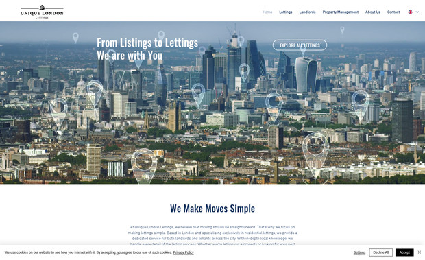Unique London Lettings: •	14 Page mobile friendly Wix website design 
•	Multilingual Website (English & Turkish)
•	On-site SEO setup checklist ( including URL, title tags and meta descriptions).
•	Chat integration
•	CMS integration
•	Stock video and images
•	Connecting the website to Google
