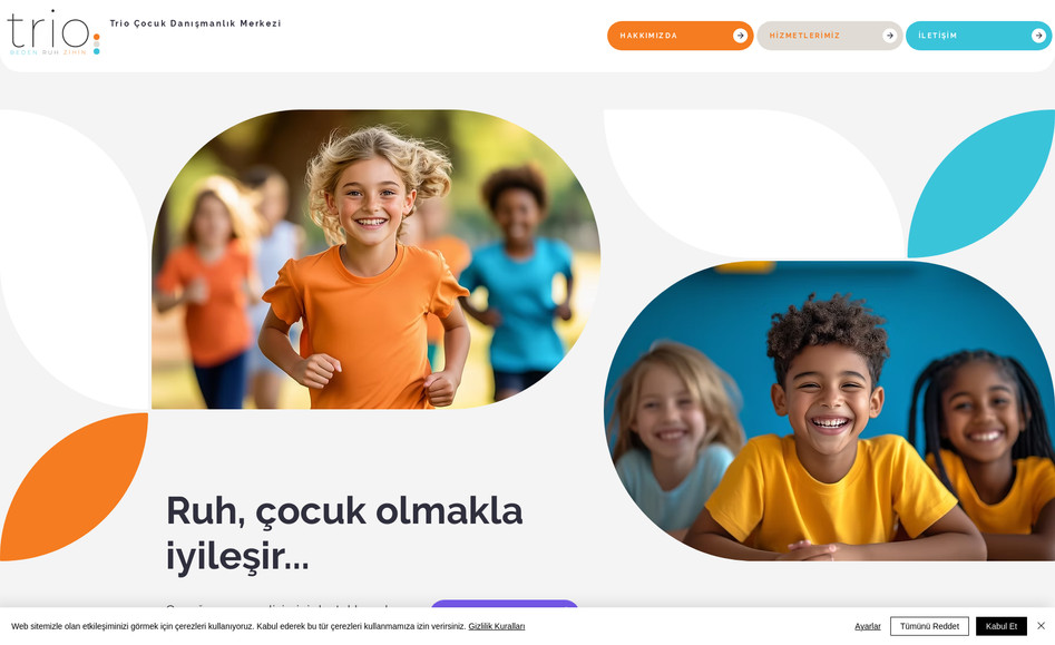 Trio Terapi: 🌟 Website Overview
Trio Terapi is a child counseling center in Istanbul that offers services in child psychology, occupational therapy, sensory integration therapy, and family counseling. The website provides detailed information about these services and emphasizes a personalized approach to therapy.​

🎨 Design & User Experience
Clean and Professional Design: The website features a modern and user-friendly design that reflects the professionalism of the services offered.​

Responsive Layout: The site is accessible across various devices, ensuring a consistent user experience.​

Accessibility Considerations: An accessibility statement indicates efforts to make the website usable for individuals with visual, auditory, and motor impairments. ​

🧠 Content & Services
Comprehensive Service Descriptions: Detailed explanations of therapies like occupational therapy and sensory integration therapy help visitors understand the offerings. ​

Team Introduction: Information about the team of psychologists and therapists builds trust with potential clients. ​

📈 SEO & Online Presence
Search Engine Optimization: The website is optimized for search engines, making it easier for potential clients to find the services offered.​

Social Media Integration: Links to platforms like Instagram, TikTok, and YouTube extend the center's reach and engagement. ​
Linktree: Link everything you are

🛠️ Technical Implementation
Performance Optimization: The website likely employs best practices for fast loading times and smooth navigation.​

Security Measures: Standard security protocols are presumably in place to protect user data.