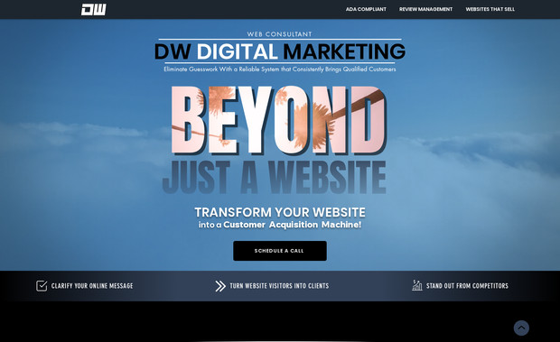 DW Digital Marketing: DWDM's own business website leverages powerful core design principles that are behind multi-billion-dollar companies' websites such as Apple and Tesla that are intentionally aimed at leading prospects to the first step in the sales process.
