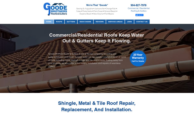 Goode Brothers – Roofing & Gutter Services: **Industry:**
Roofing and gutter installation

**What I did:**
Wrote and designed a local service Wix website with SEO-optimized service pages and strong conversion flow.

**Strategy:**
Focused on roofing-related search intent, service clarity, and local trust signals.

**Why this matters:**
Illustrates effective local SEO structure for competitive contractor markets.
