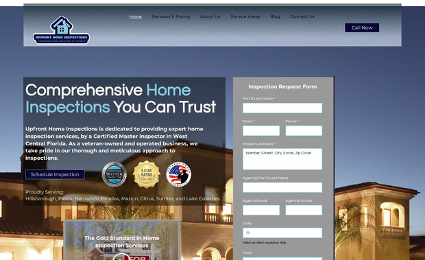 Upfront Home Inspect: Upfront Home Inspections is a full service, veteran owned home inspection company in the Tampa bay area.  They needed their website to have a fresh look and make it easier to navigate so clients can find their services. 