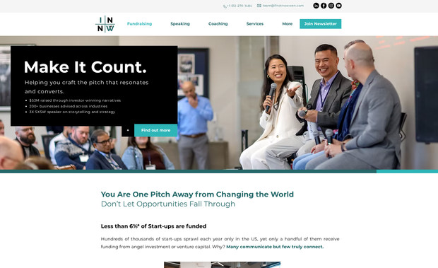 INNW Institute: INNW Institute is an award-winning institute owned by Wen Zhang, a startup advisor, pitch expert, and founder. She requested a high-end website that would support a business model transacting tens of thousands of dollars.

I created this website from scratch till launch. 

Features Includes:
>> Professional layout & modern style
>> Interactive elements & Modern layout
>> Live Chat
>> Contact Form
>> Social media integration
>> Testimonial Slider
>> Podcasts
>> Blog
>> Sales of Courses
>> Online Payments