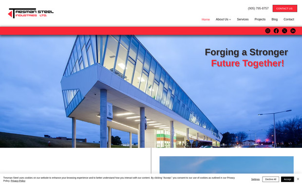 Tresman Steel: TNT Marketing & Design proudly partnered with Tresman Steel Industries, one of the largest and most respected structural steel fabrication companies in Ontario, to design and develop a modern, high-performance website that reflects their industry leadership and decades of expertise.

We worked closely with the Tresman Steel team to understand their operations, key markets, and long-standing reputation within the construction and steel fabrication industry. Our focus was to create a digital experience that matched their real-world scale and professionalism.

Built with performance and scalability in mind, the new site features:

Fully responsive design for optimal experience on desktop, tablet, and mobile

Project gallery to showcase completed builds and structural work

Service breakdowns to outline core capabilities

SEO-optimized pages to improve visibility in search engines

Fast, secure hosting and technical infrastructure to support their online presence

TNT Marketing & Design remains a proud digital partner of Tresman Steel, ready to support the evolution of their site as they continue to grow and expand across Ontario and beyond.
