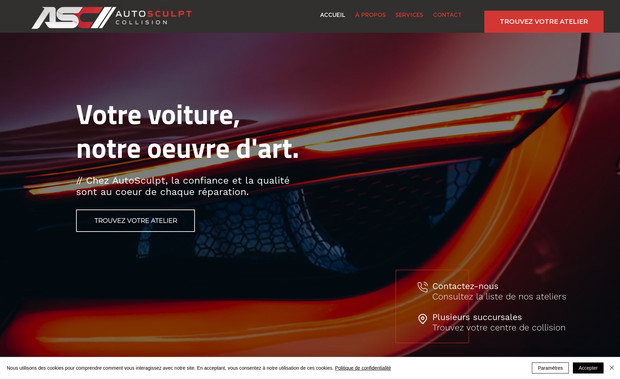 AutoSculpt: J’ai conçu le site Web du Groupe AutoSculpt afin de refléter l’image professionnelle et la réputation solide de cette entreprise familiale spécialisée en réparation automobile. Le site met en valeur leur expertise, leur honnêteté et leur technologie de pointe, tout en intégrant des sections claires pour présenter leurs services, leurs garanties à vie et leur collaboration avec les principales compagnies d’assurance. Le design moderne et intuitif offre une navigation simple et efficace, mettant l’accent sur la confiance et la qualité au cœur de leur marque.