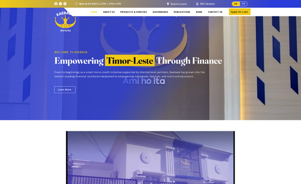 Kaebauk: Wix website design from scratch for KAEBAUK Bank, Timor-Leste