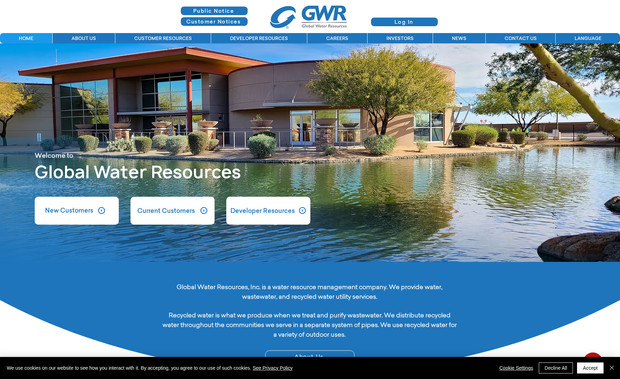Global Water Resources: Global Water Resources, Inc. is a publicly traded water resource management company. The new website designed by KayBee encompassed hundreds of pages containing mass amounts of data, and Velo is heavily integrated.