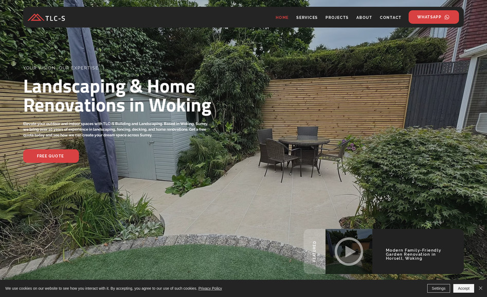 TLC-S LANDSCAPING: Redesign and build of a wordpress website in Wix Studio. Added CMS for portfolio. Used dynamic pages for services. Custom-designed and built by me. SEO optimised.