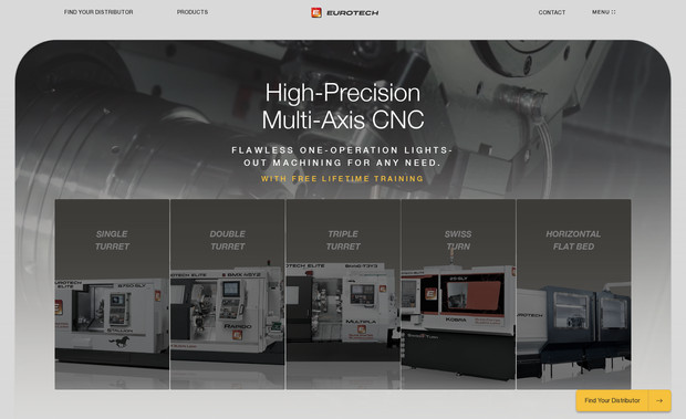 Eurotech Elite: A fully loaded intuitive, branded experience including product and media libraries, custom interactive map and copy assistance for a leader in automated machining.