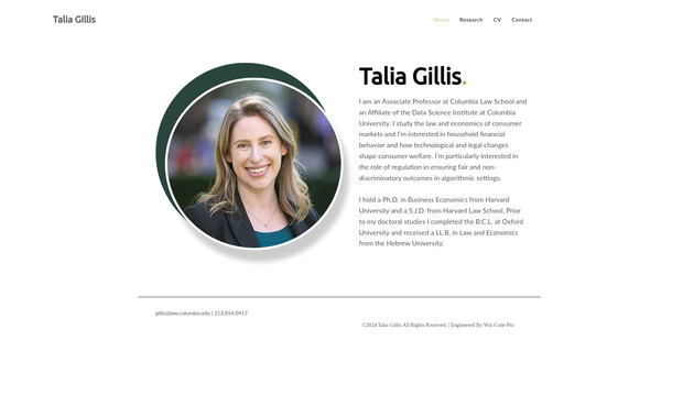 Talia Gillis: Designed and developed a website from scratch to meet client requirements. A resume website for a Colombia Law Professor 