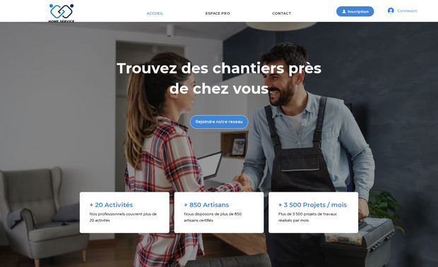 Home Service: Home Service est une plateforme de mise en relation entre les artisans et les clients demandeurs dans toute la France. Elle fournit aux artisans des devis qualifiés et exclusifs