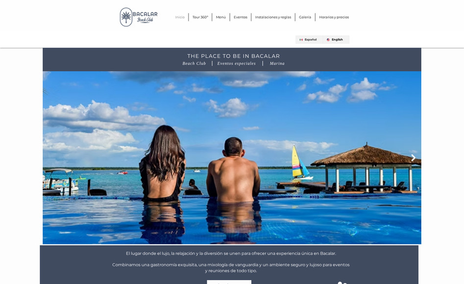 Bacalar Beach Club: Diseño de sitio web, optimización SEO, en dos idiomas (inglés y español)