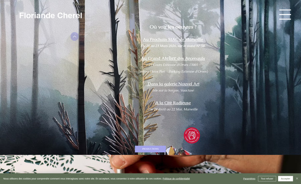 Floriande: Toute la conception du site : l'arborescence, le design, l'optimisation du contenu, la création de la base de référencement, ainsi que la formation de l'artiste à l'utilisation de la plateforme WIX.