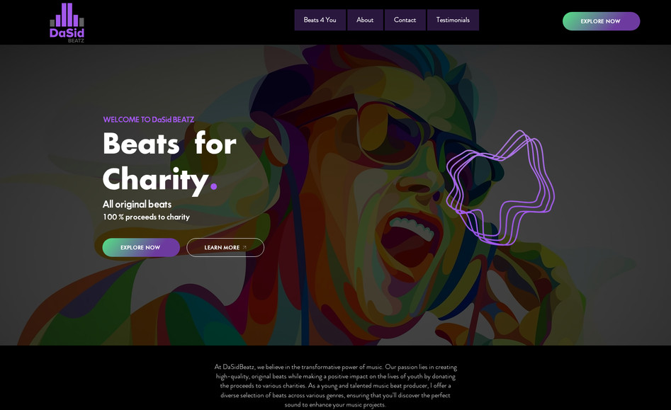 DaSid Beatz: This is an overall branding service.

I collaborated with my team to design a top notch and unique logo for my Dasid Beats, A music production brand dedicated to making and selling beats for charity purpose.

We also worked together to develop the website for music streaming and purchase. Overall the client was satisfied with the creative design ideas and how it brought their brand to live.
