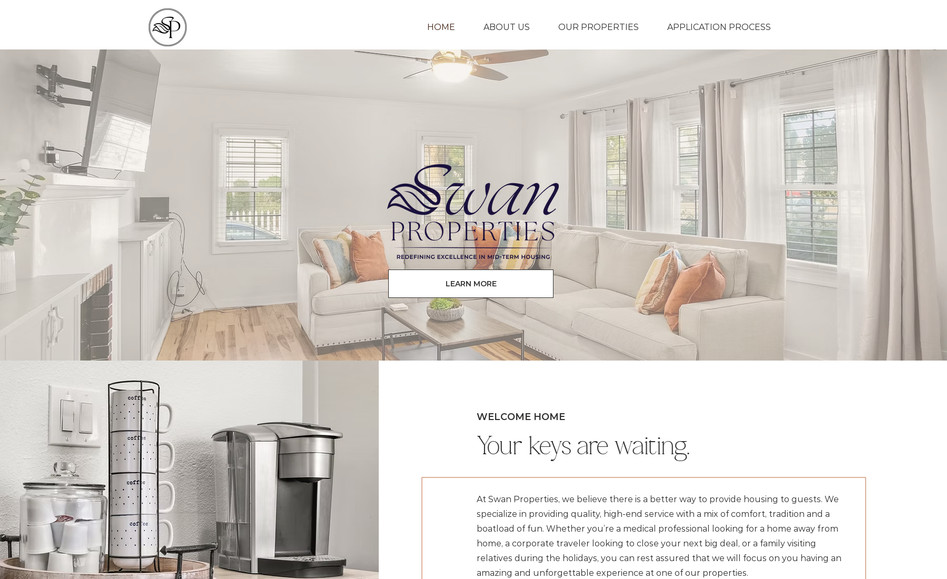 Swan Properties: A stylish and user-friendly website designed for Swan Properties, showcasing their luxurious Airbnb rental properties. The site features an elegant layout, high-quality imagery of the properties, and easy-to-use booking functionality. Guests can effortlessly explore available listings, amenities, and make reservations, all while reflecting the upscale and welcoming experience Swan Properties offers.