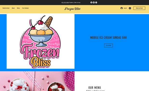 Frozen Bliss: Sundae Bar Website for startup business. 