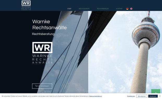 Warnke Rechtsanwälte: Erweiterte Website mit Online-Buchungen