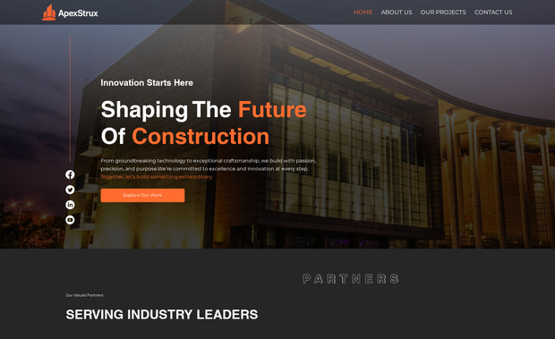 Apex Strux: We designed a professional construction company website showcasing projects, services, and expertise with a clear, trust-building layout.