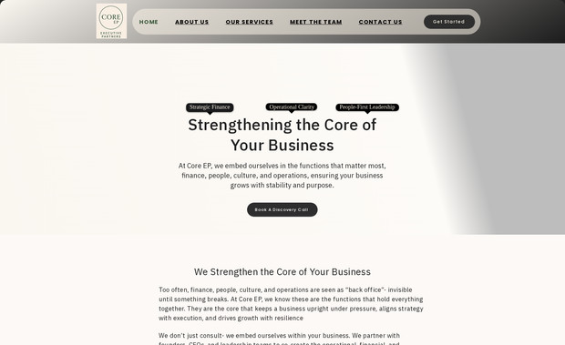 CORE-EP: Developed a clean, modern, professional layout aligned with the brand

Built fully responsive pages optimized for all devices

Added smooth transitions and subtle interactions for a polished feel

Ensured strong typography, spacing, and structured content flow

Optimized performance, load speed, and overall user experience