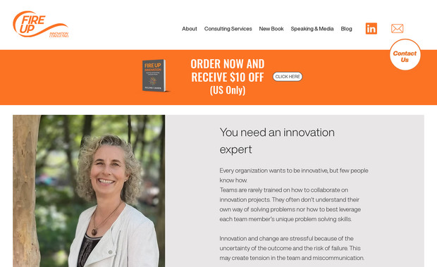 Fire Up Innovation: Site américain pour une consultante et le lancement de son  livre. Identité visuelle & logo.